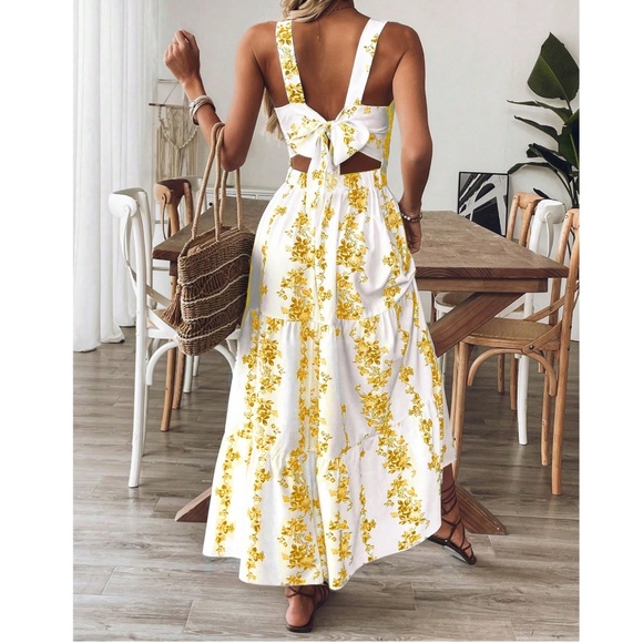 Boho Floral Print Tie Back Cami Strap Dress - Picture 2 of 5